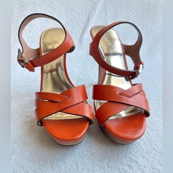 Coach Dani platform heels sandals‎ size 10 B Papaya / orange gold - Picture 5 of 12